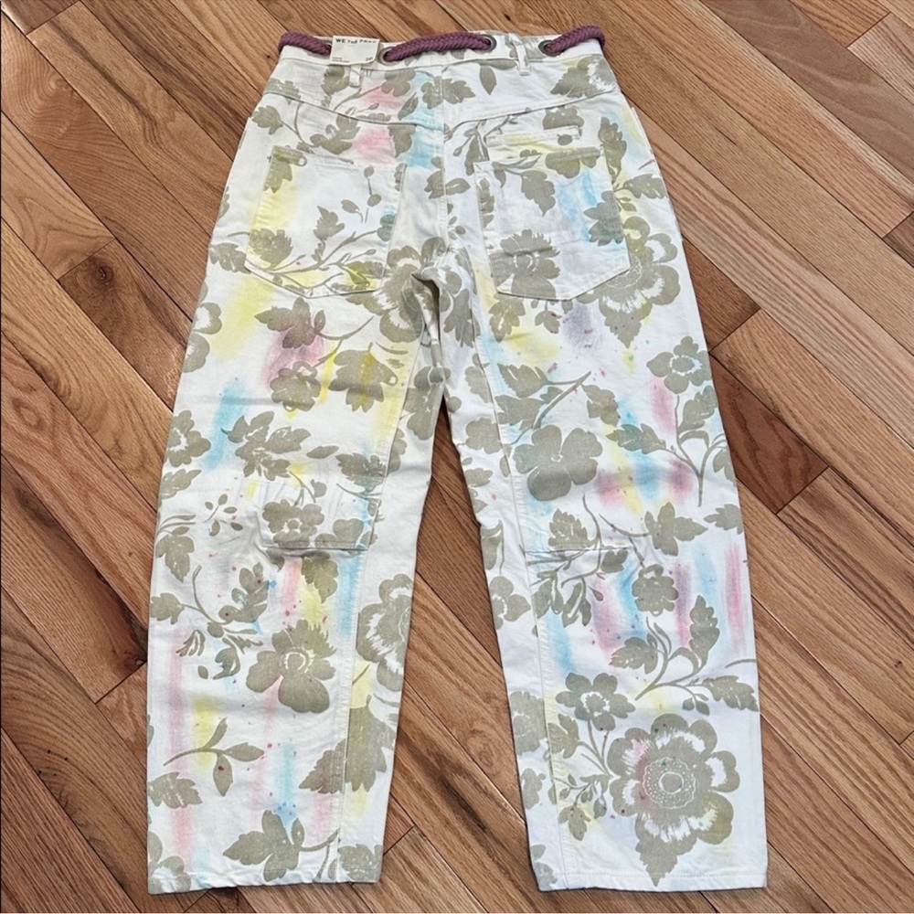Free People We The Free Moxie Floral Printed Flocked Barrel Jeans 29 - Picture 7 of 9
